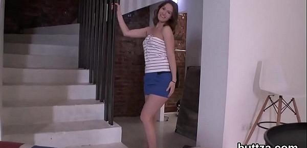Ravishing half-nude skinny sweetie gets poked in gaped butt hole